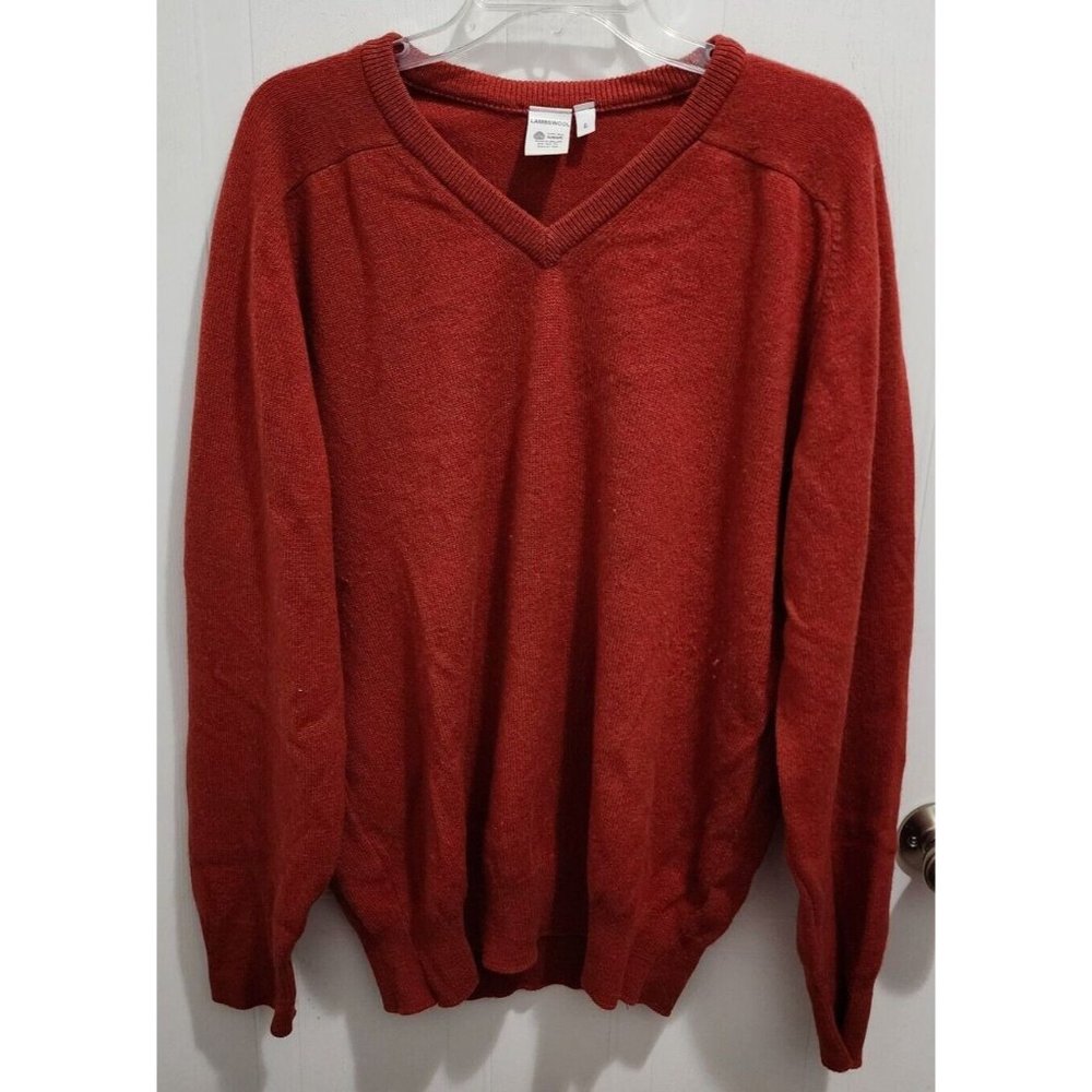 Pure New Lambs Wool‎ Made in Ireland Orange V Neck LS Sweater Men's Size Large